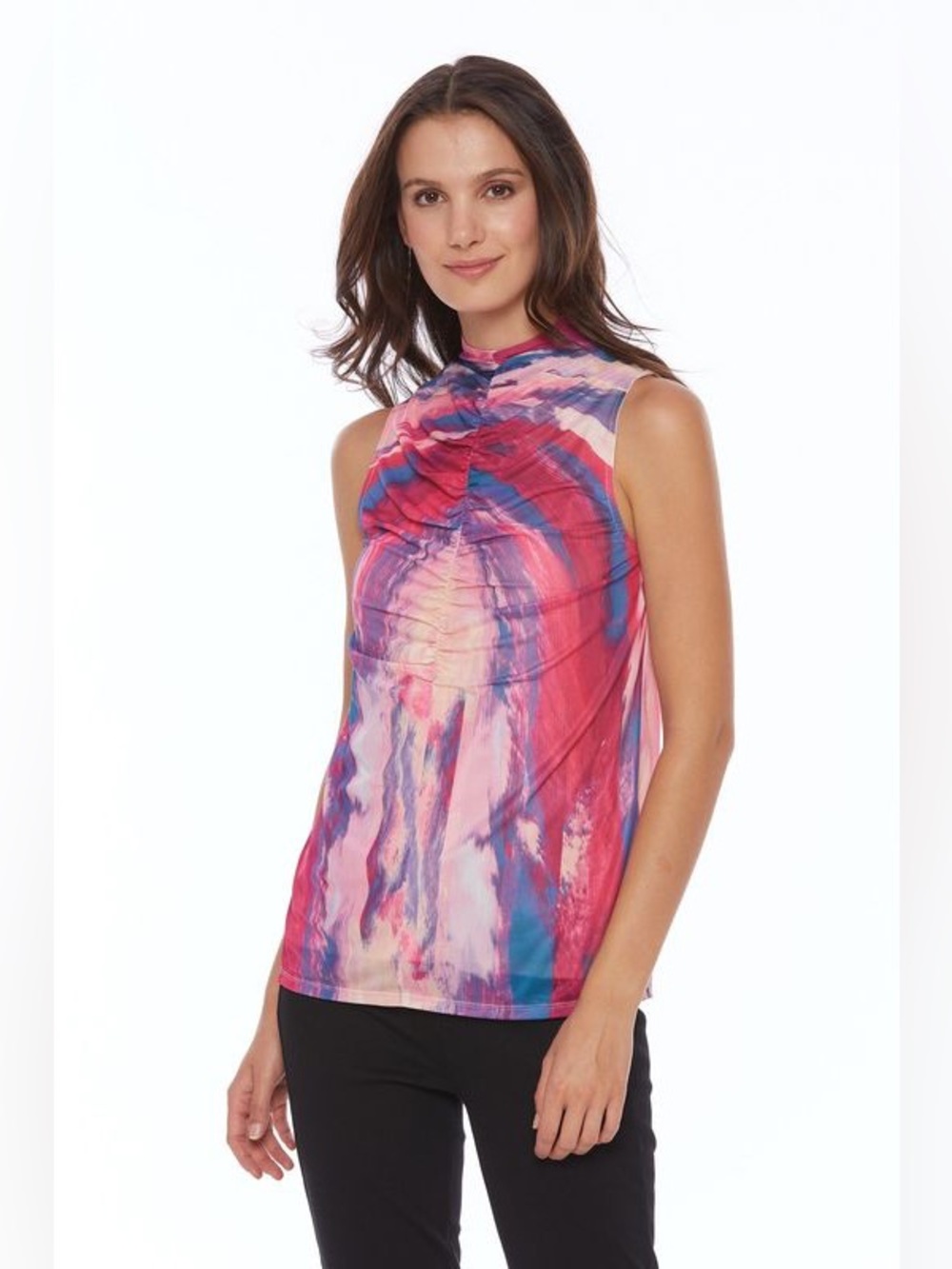 Cable & Gauge Watercolor Funnel Neck Blouse NWT Large
